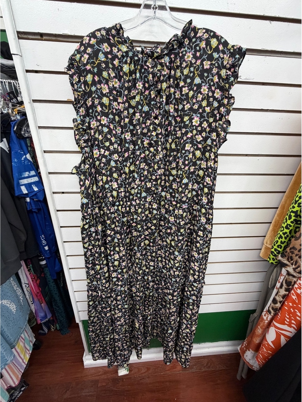 Who What Wear 4X Black Floral Ruffle Tiered Midi Maxi Dress